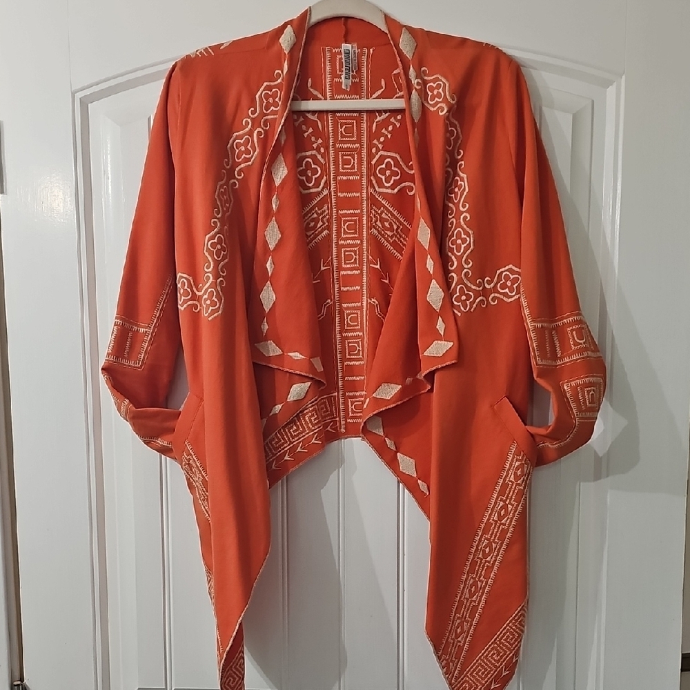 Orange Embroidered Women's Jacket